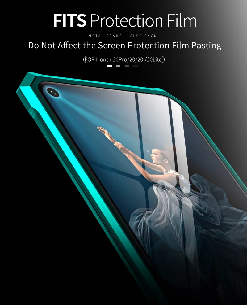 Роскошный алюминиевый бампер для honor 20 Pro, чехол с металлической рамкой, задняя крышка из закаленного стекла, Гибридный чехол для huawei honor 20Lite 20i чехол, тонкий