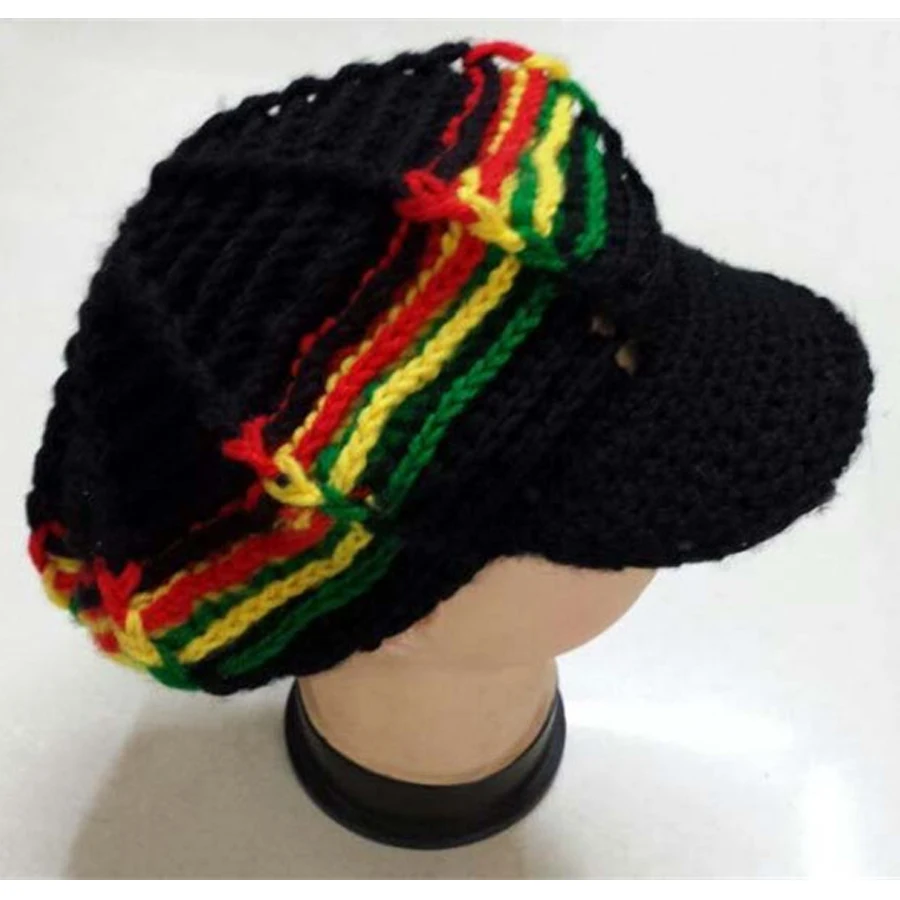 Ручной вязки крючком Ямайка регги раста Шапки козырек остроконечные берет шапки
