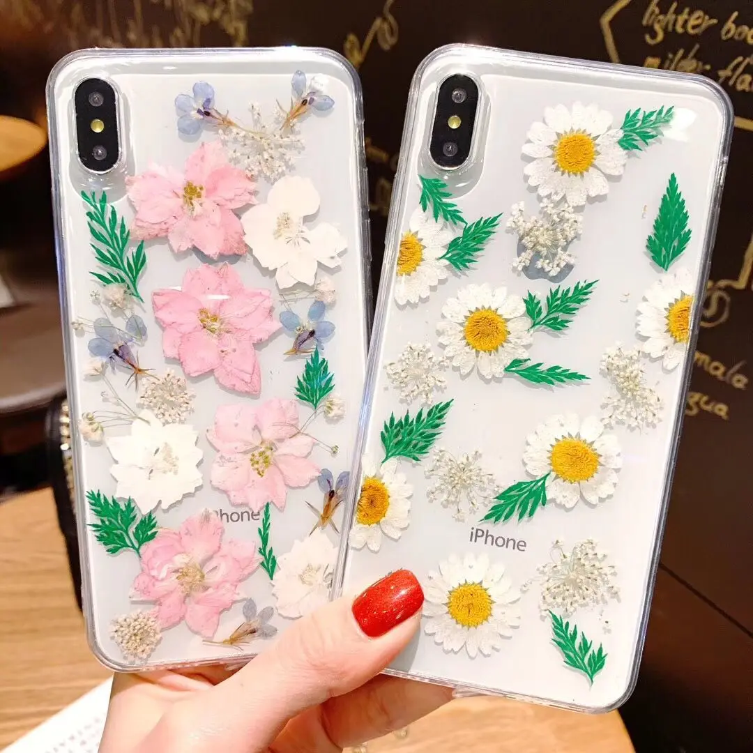 Настоящий прессованный высушенный чехол для телефона с цветами iPhone XS Max XR 6 6s 7 8 Plus