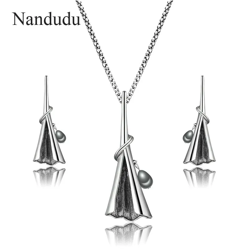 Nandudu Винтаж Morning Glory кулон ожерелье Серьги Комплекты украшений для женщин серый
