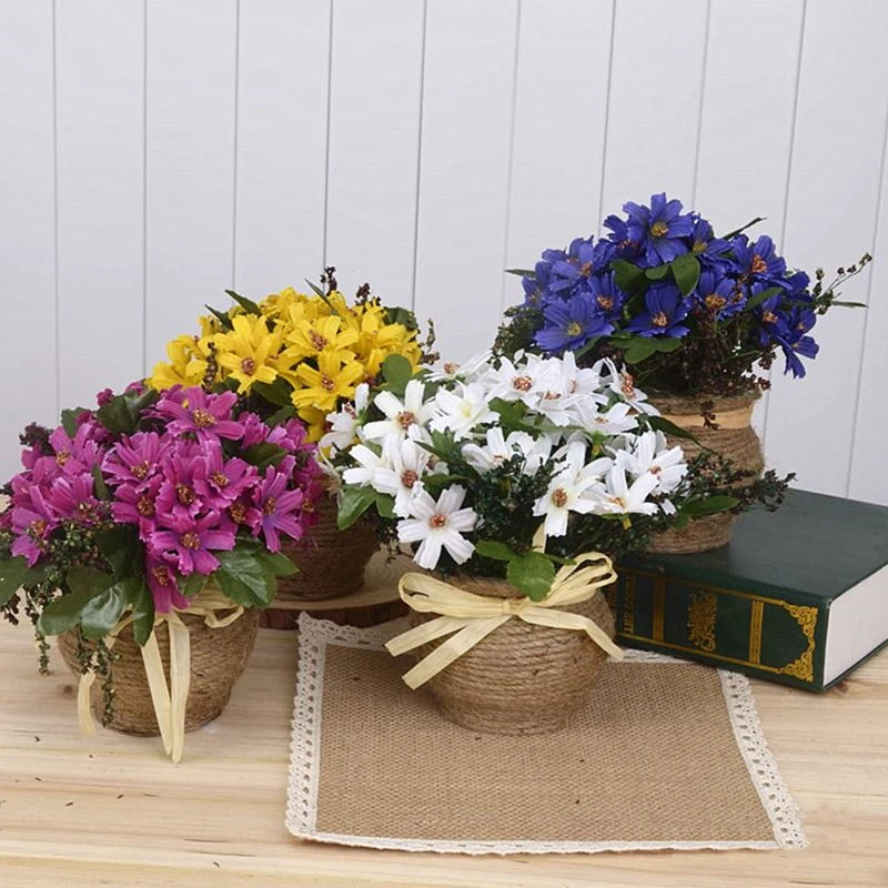 Новый горячий яркий осенний искусственный цветок ромашки с корзиной Posy бонсай