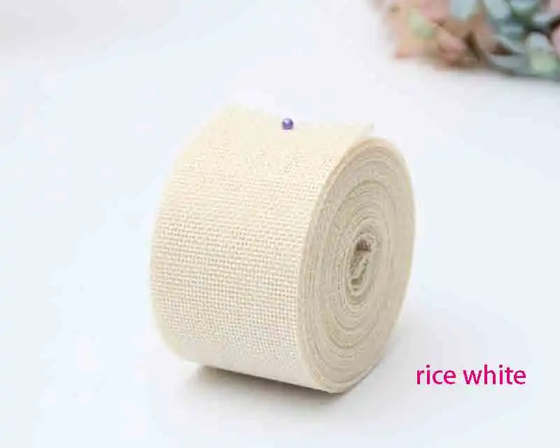 rice white 2 м/лот 5 см лента из джута, мешковины, цветная натуральная джутовая пеньковая ткань, Hessian лента, сделай сам, Свадебный декор, подарочная упаковка, вечерние принадлежности - Цвет: rice white