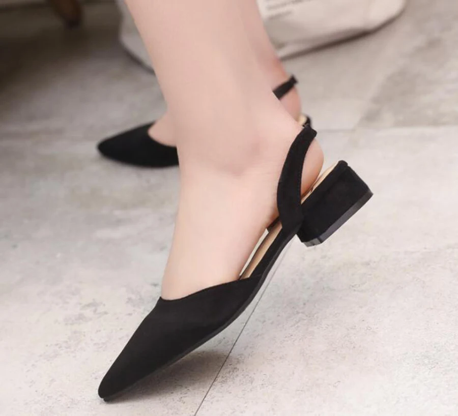 

Autumn New Pointed Low-heeled Shoes Suede Flat Casual Shoes Explosion Models Back Strap Sand Drag