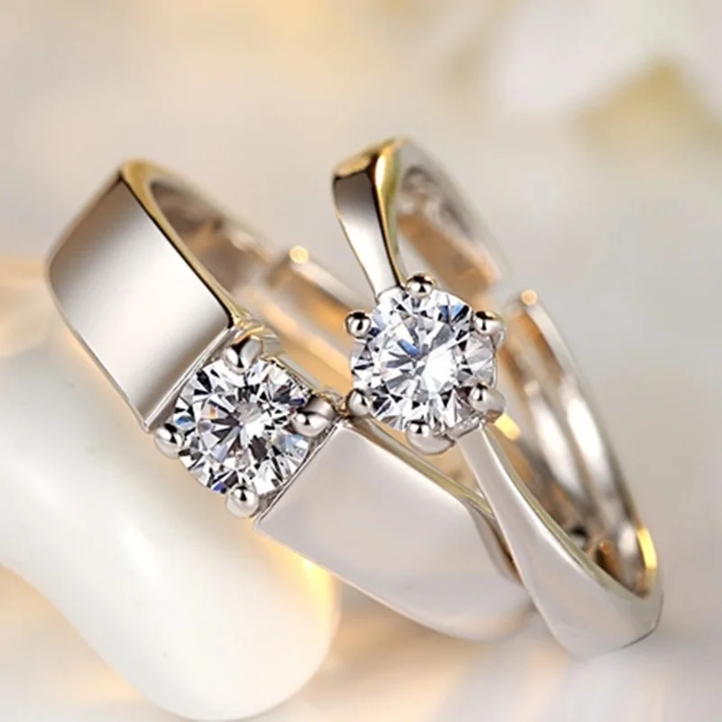 OMHXZJ Wholesale European Fashion Woman Man Party Wedding Gift Simple White Lovers AAA Zircon 925 Sterling Silver Ring Set RR239 | Украшения