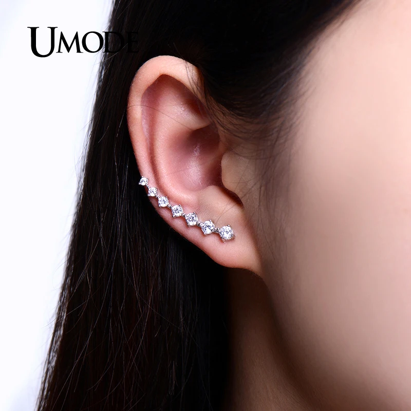 Женские серьги-гвоздики с фианитами UMODE модные серьги крючком и кристаллами