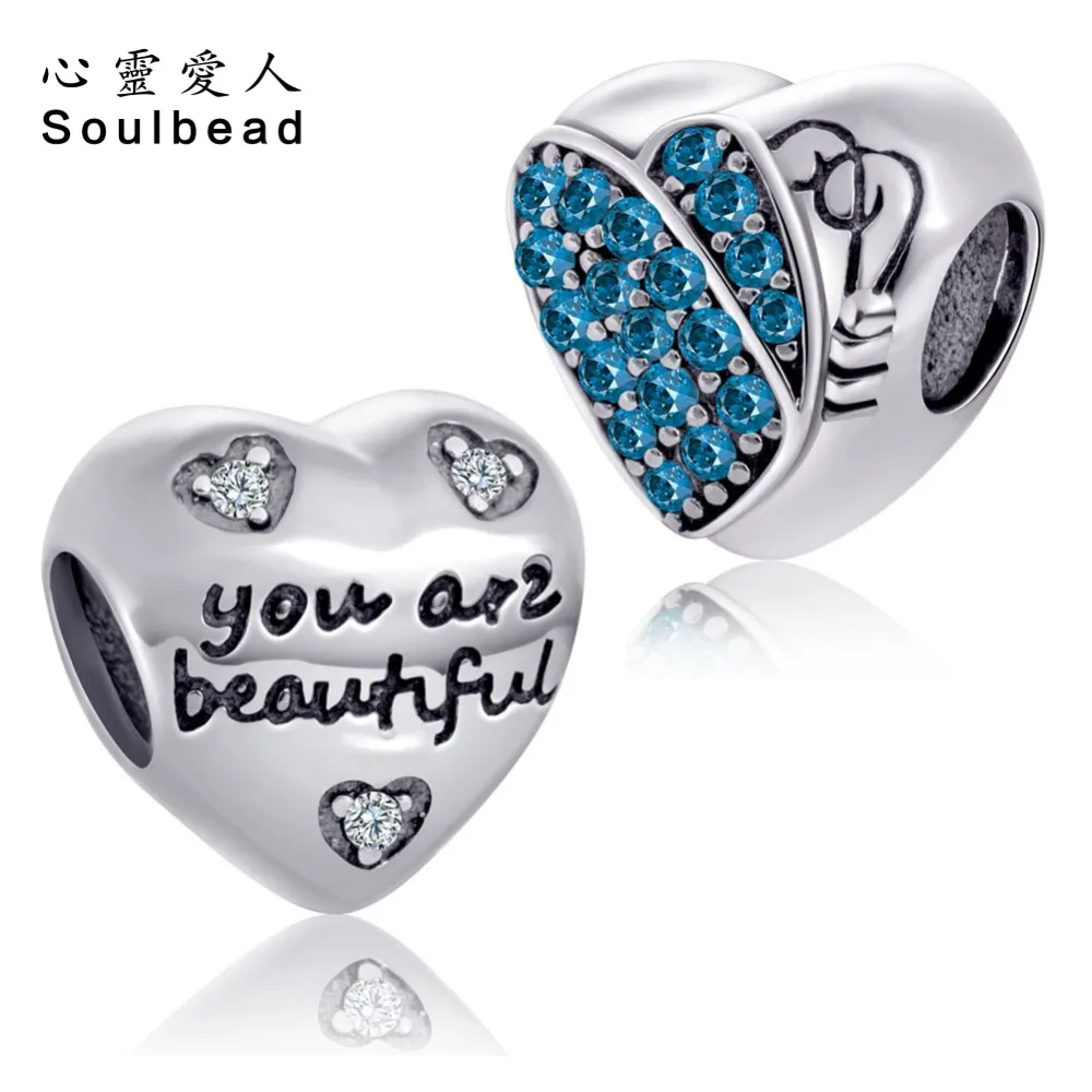 Soulbead циркониевые подвески сделай сам вы красивое сердце шарм бусы серебро 925