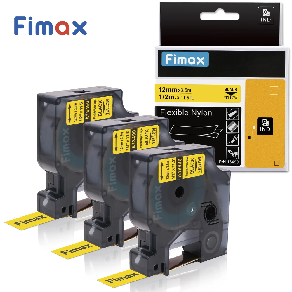 Fimax 5 шт. совместимая с Dymo Rhino гибкая нейлоновая лента для этикеток 18490 18488