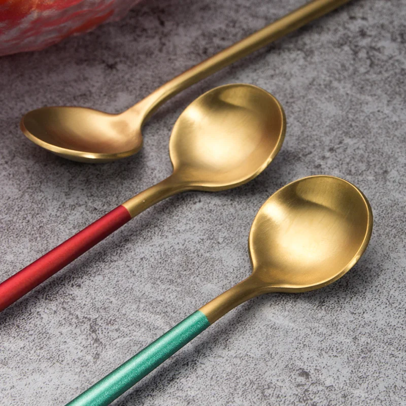 Stainless Steel Coffee & Tea Spoon With Long Handle Kitchen Colourful Scoops Mixing spoons Ice Cream Dessert | Дом и сад