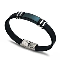 2022 fashion charm jewelry stainless steel smooth glossy silicone bracelet men vintage titanium steel cuff bracelet pulseira