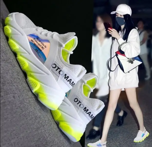 Женские кроссовки из дышащей сетчатой ткани розовые туфли на платформе женская