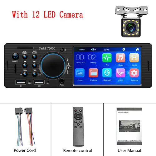 With 12 Led Camera Podofo Bluetooth Авторадио автомобиля стерео радио сенсорный экран FM Aux вход SD USB AUX 12 В в тире 1 din 4," MP3 мультимедийный плеер - Цвет: With 12 Led Camera