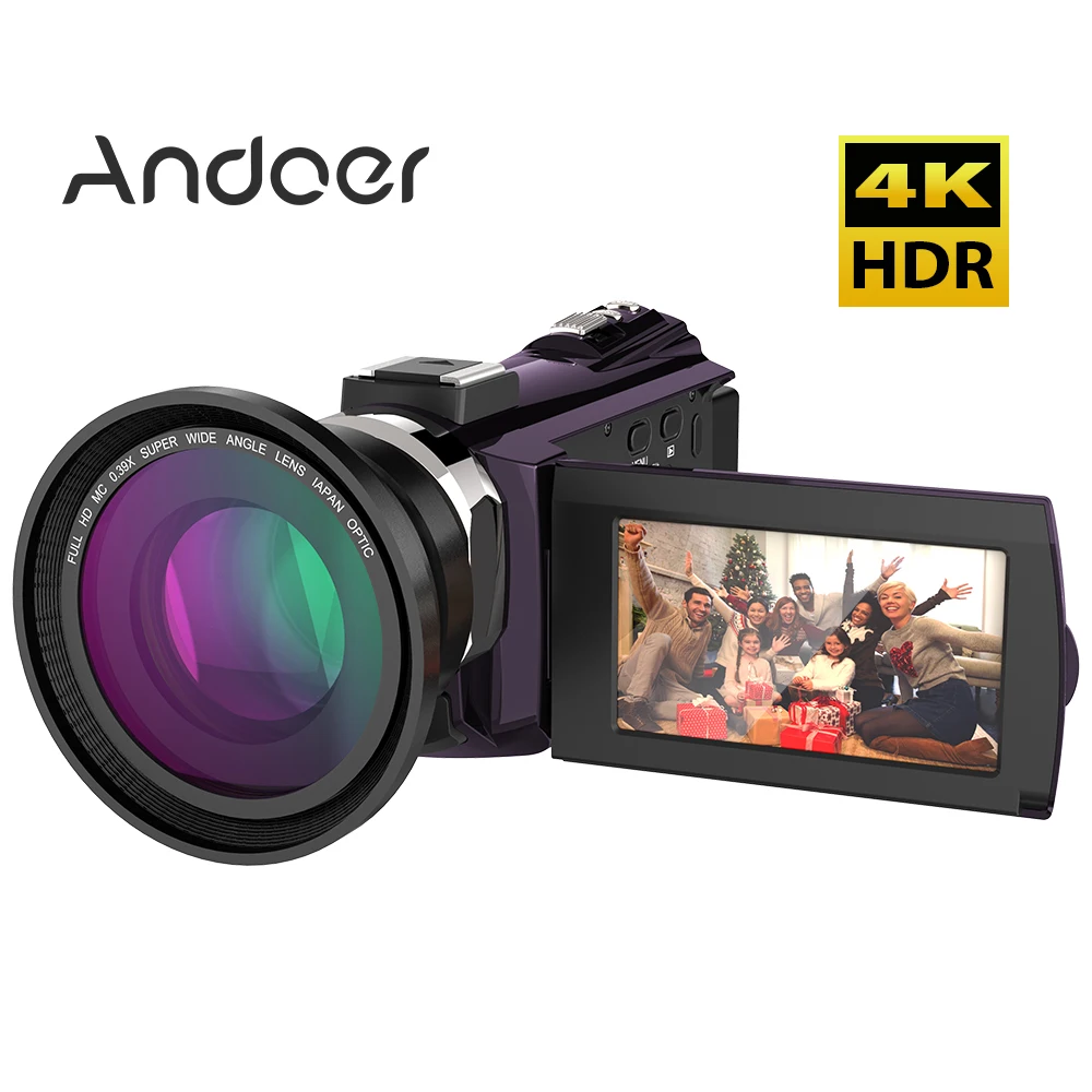 Andoer 4K 1080P 48MP WiFi цифровая видеокамера с широкоугольным макрообъективом емкостный