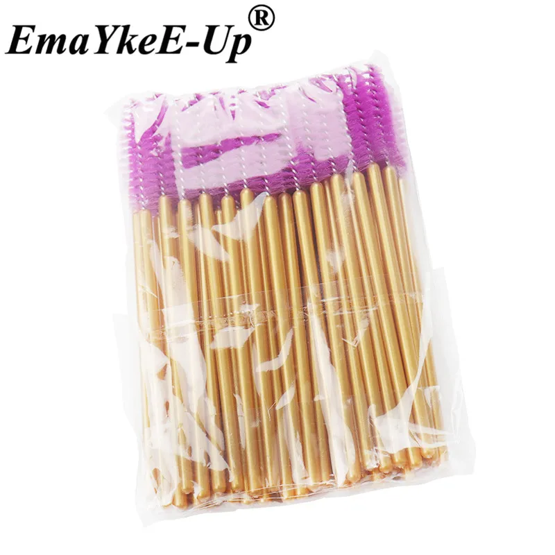 Gold Purple-200pcs 4 пакета, 200 шт., держатель золотого цвета, одноразовая щетка для ресниц, тушь для ресниц, палочки, аппликатор, кисть для глаз, расческа для ресниц, катушки, косметические инструменты для макияжа - Handle Color: Gold Purple-200pcs