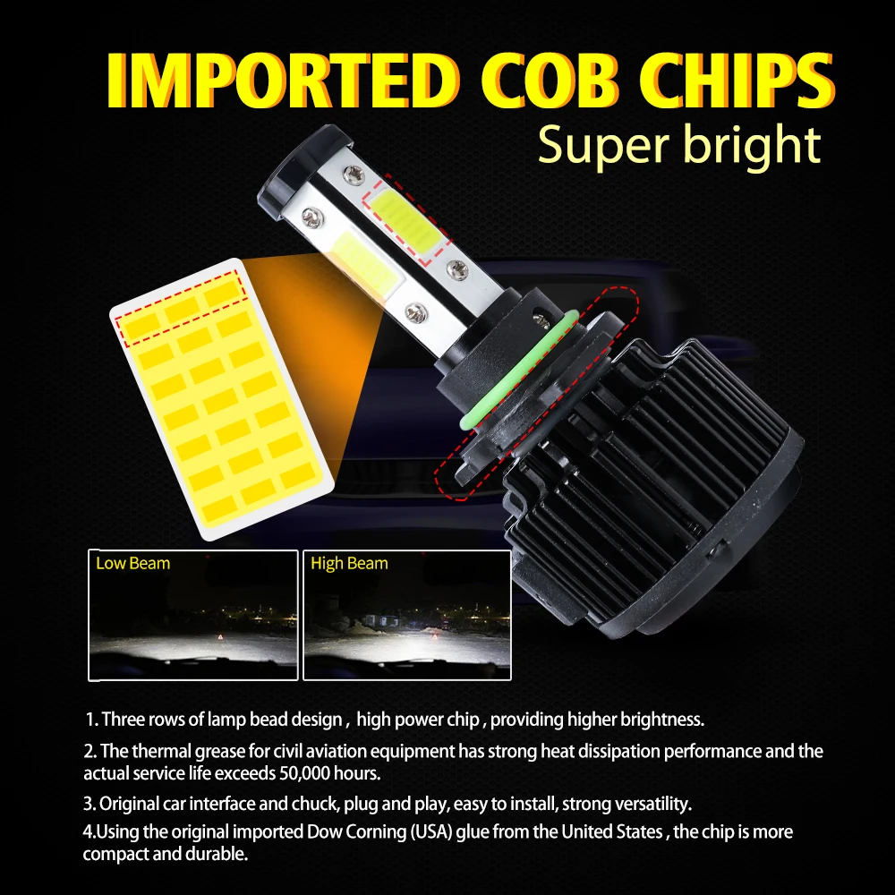DIC 2 шт. яркий светодиодный H7 H4 фары 4 стороны 180 W 16000Lm H11 9005 HB3 9006 HB4 COB лампы для автомобильных фар 6500 к X6