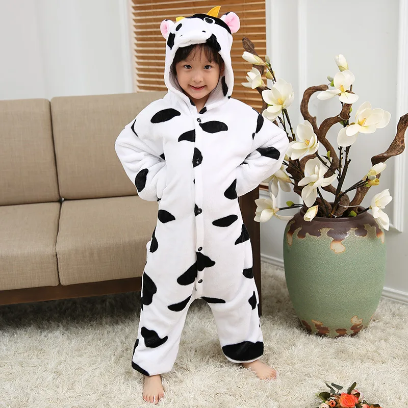 Child Winter Warm Animal Pajamas Boy Girl Cow Leopard Zebra Pikachu Flannel Sleepwear Pajams Family Kawaii Onesie Femme |