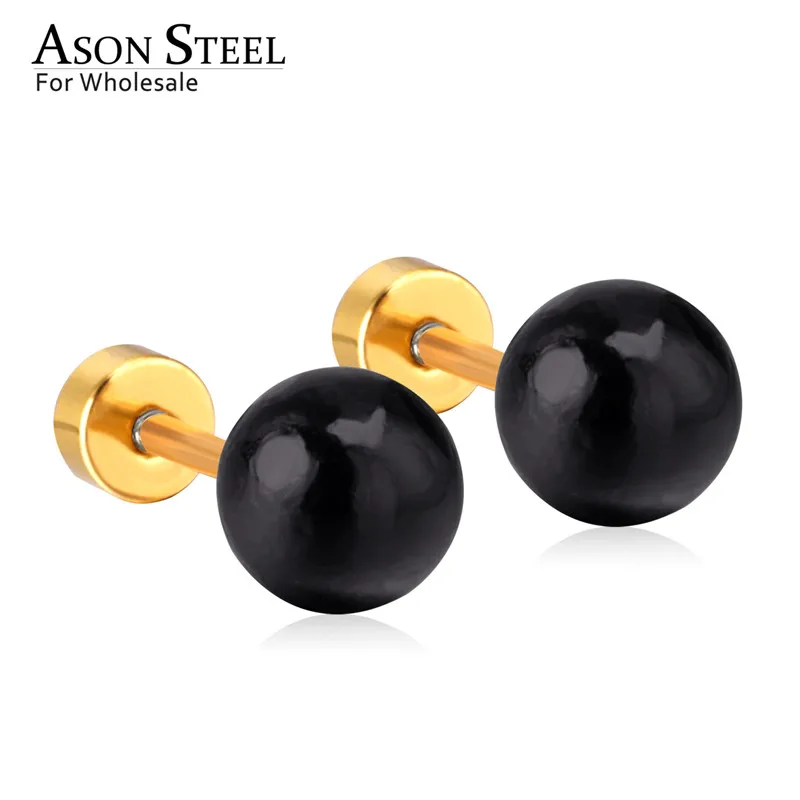 Женские серьги гвоздики с имитацией жемчуга ASONSTEEL сережки золотого и серебряного