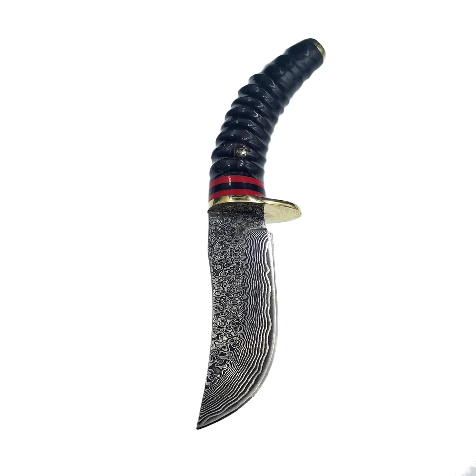 Охотничий нож Swayboo ножи из дамасской стали с желтой рожкой и фиксированным