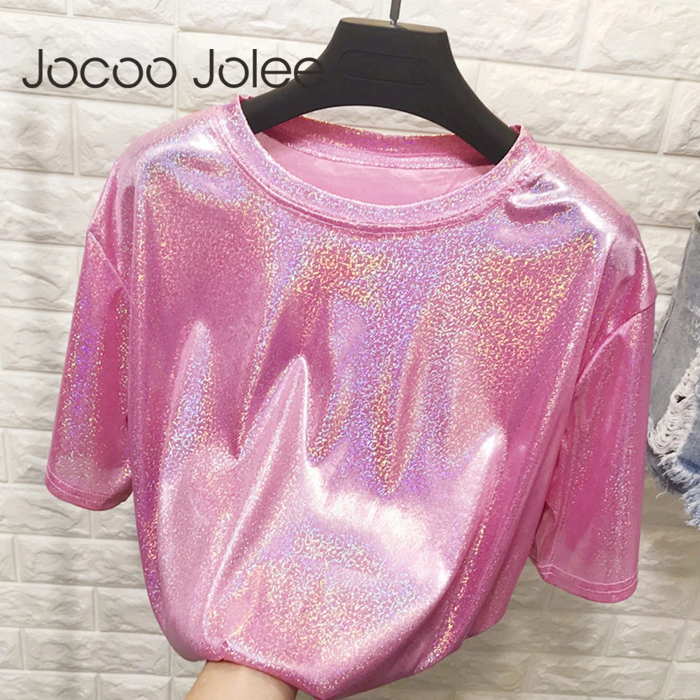 Женские сексуальные блестящие футболки Jocoo Jolee для клуба женские летние
