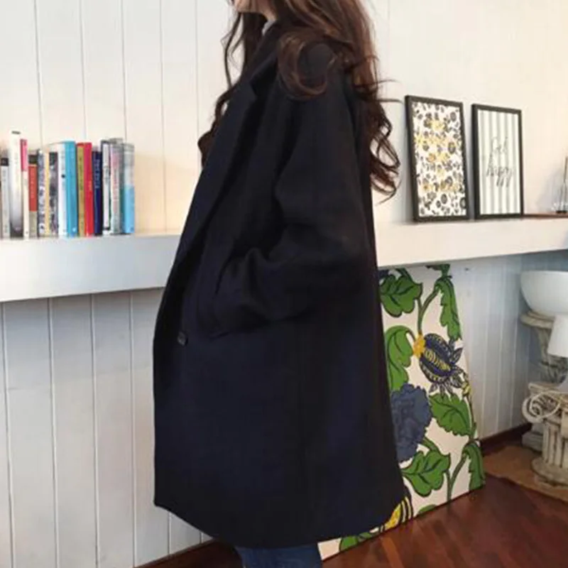 Женское двубортное пальто однотонное с длинным рукавом и карманами 2019 | Женская