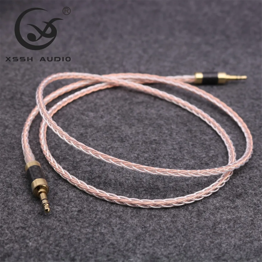 XSSH Audio DIY 8 Core OCC 7n Copper Silver OFC Conductor Headphone Earphone 3.5 to 3.5 Jack Car 3.8mm Extension AUX Cable Cord