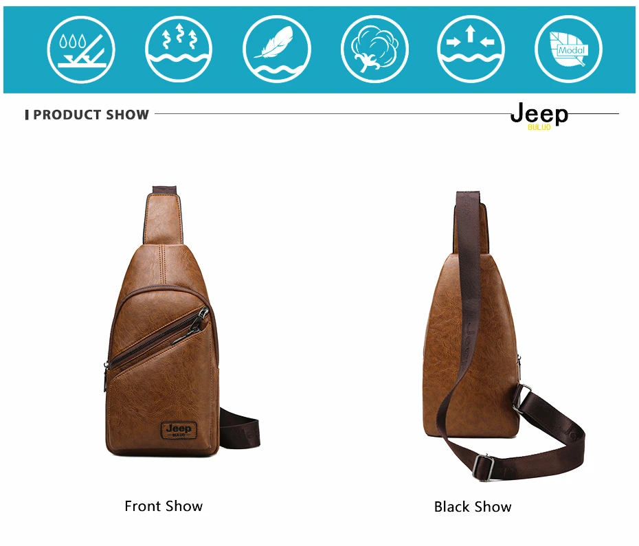 Мужская кожаная слинг-сумка jeep buluo, черная однолямочная сумка для коротких путешествий, нагрудная сумка, повседневная сумка через плечо, все сезоны