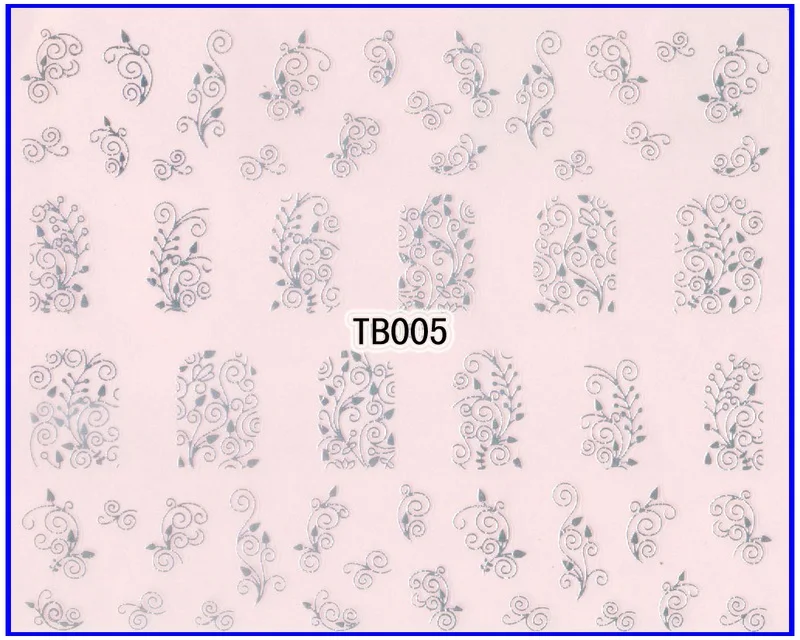 TB005 SILVER 1х самоклеющиеся золотые и Серебристые 3D наклейки для дизайна ногтей, металлические наклейки, слайдер, тату, цветок, Камелия, Бабочка, азалия, TB04-06 - Цвет: TB005 SILVER