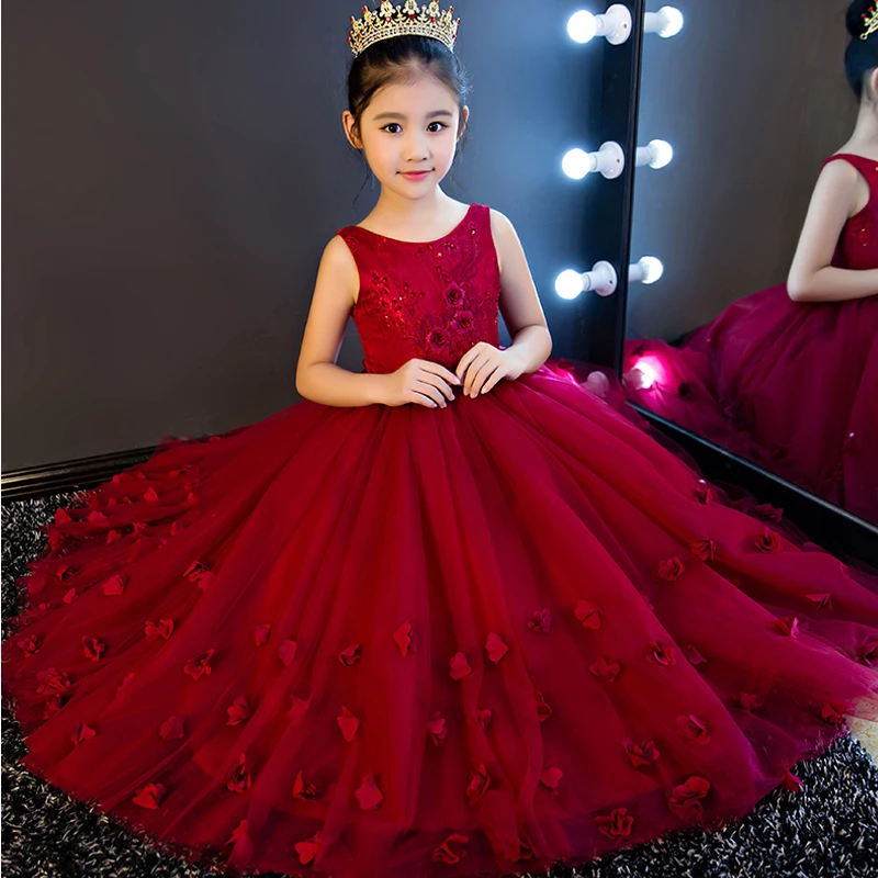 High Quality Wine Girls Piano Performance Dress Newest Design Girl Clothes Party Prom Sleeveless Kids Dresses For P65 | Детская одежда