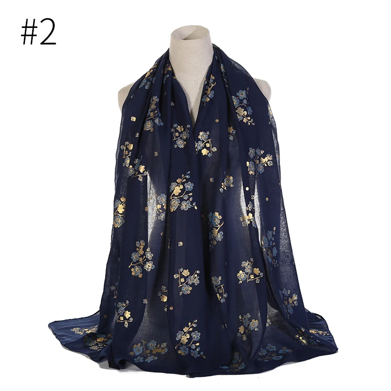 1 шт. однотонный шарф из вискозного шелка с золотым цветочным принтом