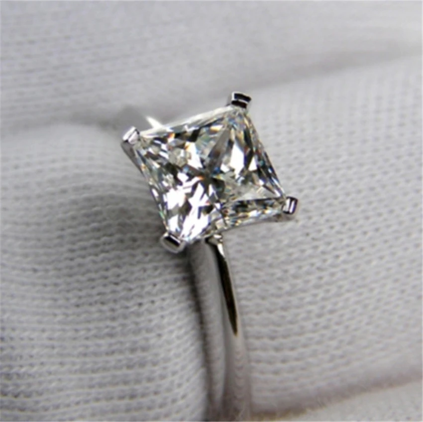 2Ct 7*7mm Princess Cut G-H Test Positive Moissanite Diamond Ring WARRANTY 925 Sterling Silver Wedding | Украшения и аксессуары