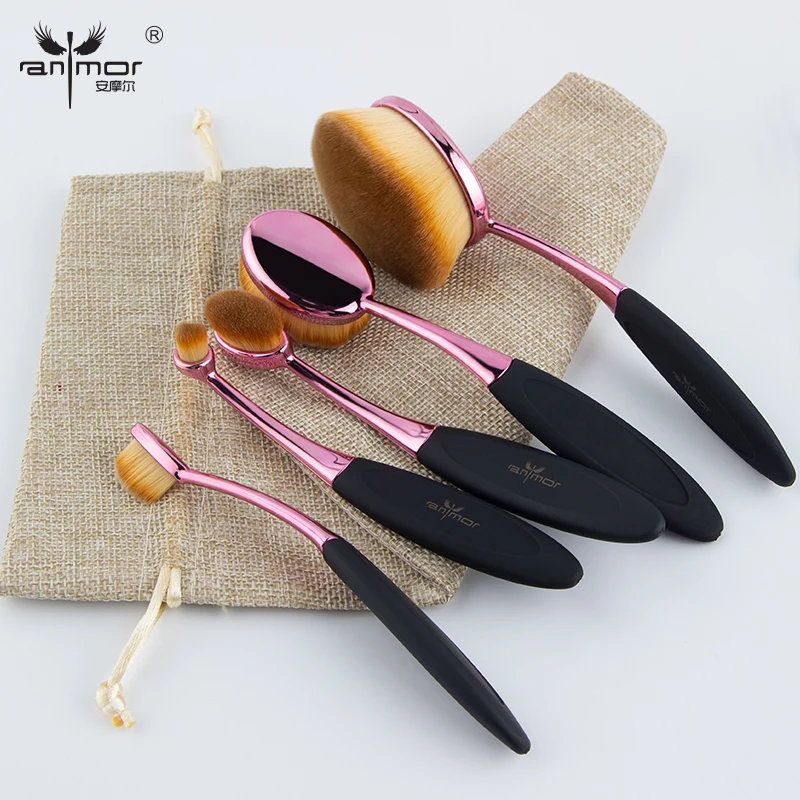 Anmor 5pcs Oval Makeup Brush Professional Set Purple Color Foundation Powder Eye Shadow | Красота и здоровье