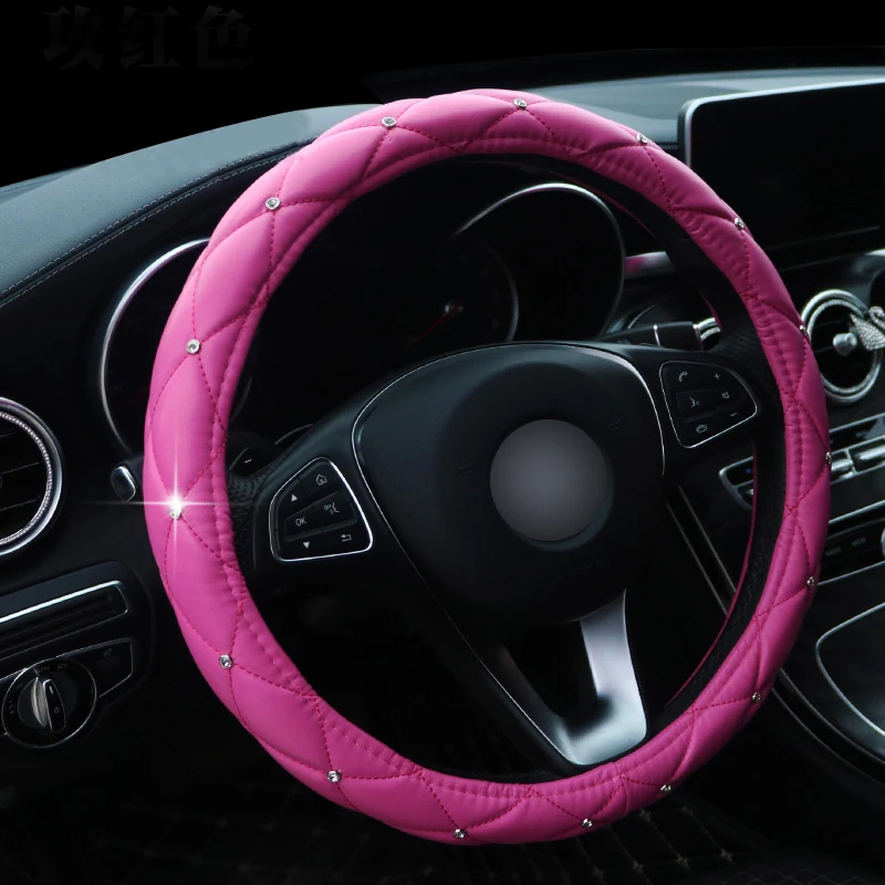 Роскошные Алмазные короны Кожаные чехлы рулевого колеса автомобиля Bling Crystal Авто ручка крышка интерьер автомобиля аксессуары для девочек