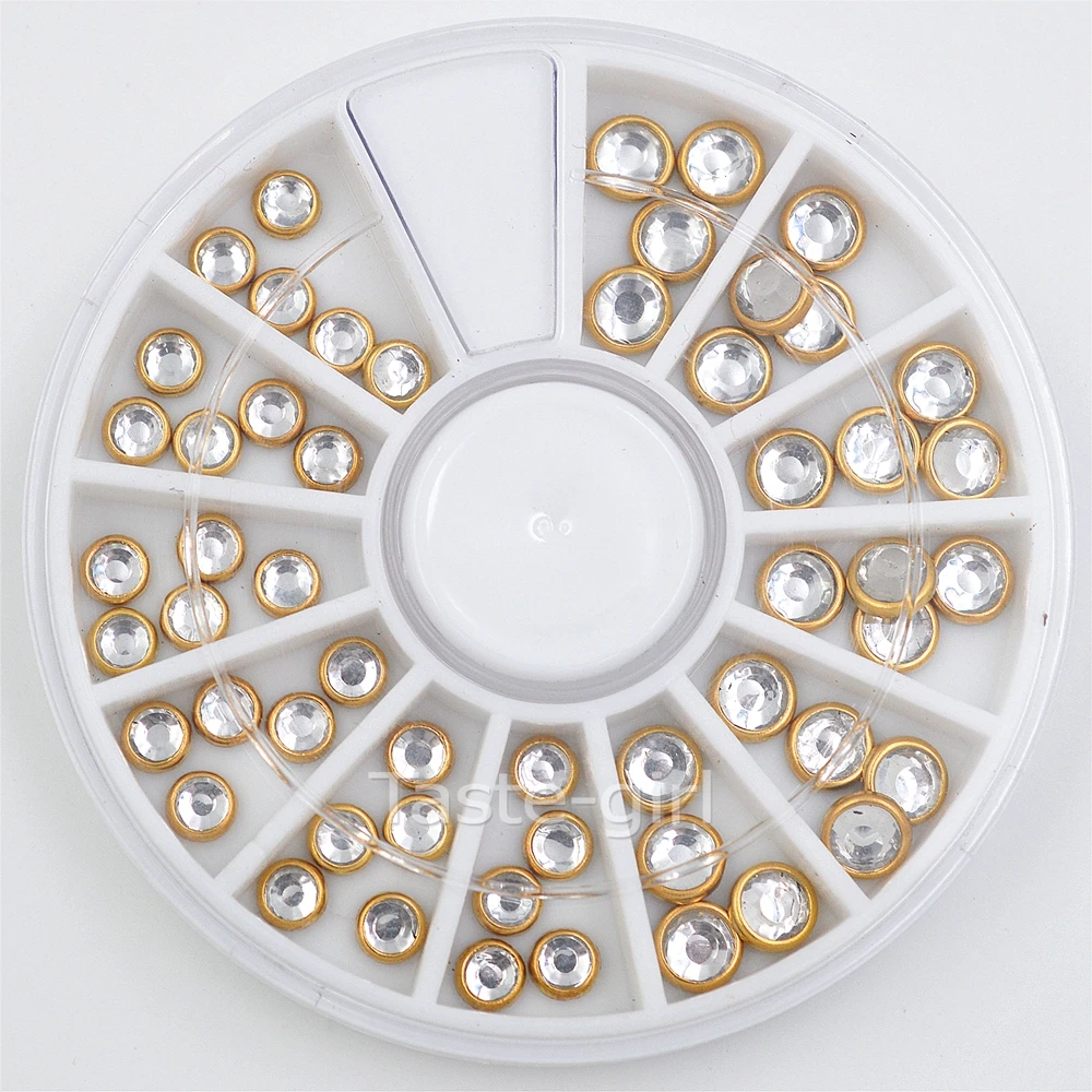 

White AB 4MM 5MM acrylic alloy Nail Rhinestones Flat Bottom 3D round Decor Wheel Manicure tools DIY Nail Art Decorations