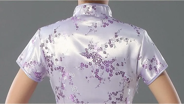 Женское атласное платье Ципао темно синего цвета традиционное китайское длинное