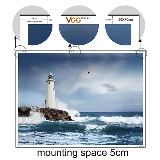 Mounting space 5cm Настенные картины с маяком в бухте Пегги, настенная живопись на холсте, настенные картины для гостиной, домашний декор, декор стен - Цвет: Mounting space 5cm