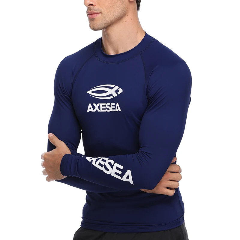 AXESEA Мужская Рашгард с длинным рукавом рубашка для серфинга однотонный купальник