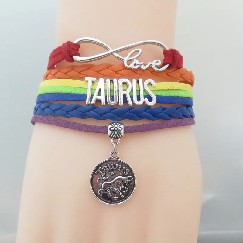 JEPHNE винтажный Радужный Плетеный многослойный браслет с надписью Infinity Love и Zodiac 12