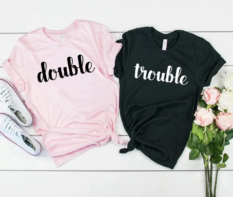 Skuggnas двойной футболки Trouble &quotлучшие друзья&quot рубашки Bestie рубашка Double одинаковые