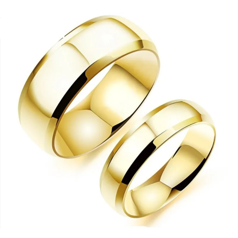 

8mm/6mm Gold Tone Stainless Steel Engagement Promise Ring Dome Weeding Band