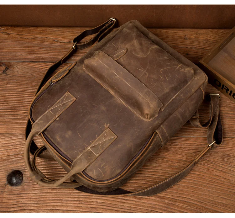 Men's Or Women Genuine Leather Backpack Multifunction Handmade Daypack Vintage Schoolbag Backpack Shoulder Bag Casual Rucksack