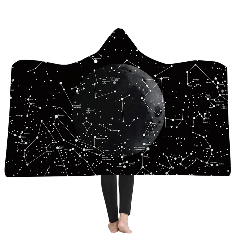 

New Arrival 3D Blanket Black Hooded Blanket 3D Printing Home Hotel Bed Soft Warm Space Starry Sky Hooded Blankets