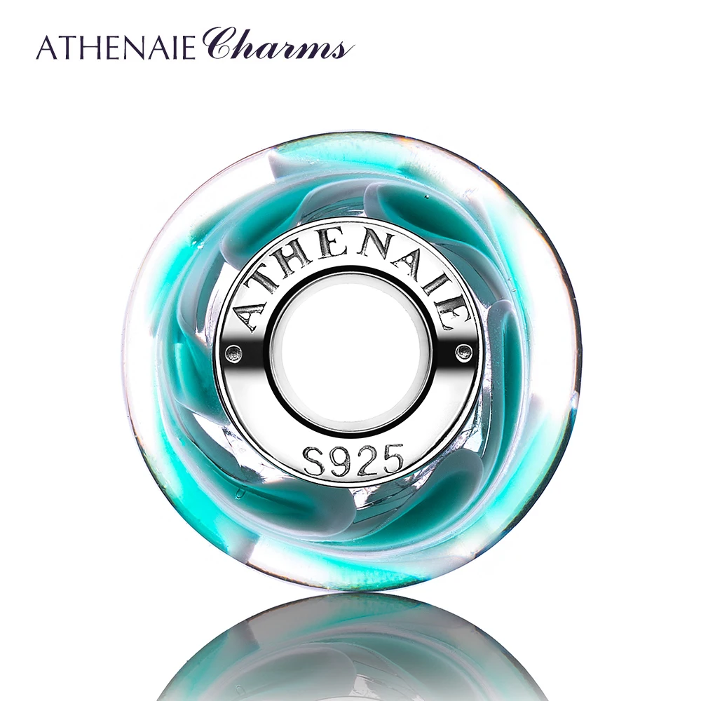 Бусины из муранского стекла ATHENAIE, 925 пробы, серебряные, Гавайские подвески, бусины из листьев для браслетов и браслетов, зеленый цвет