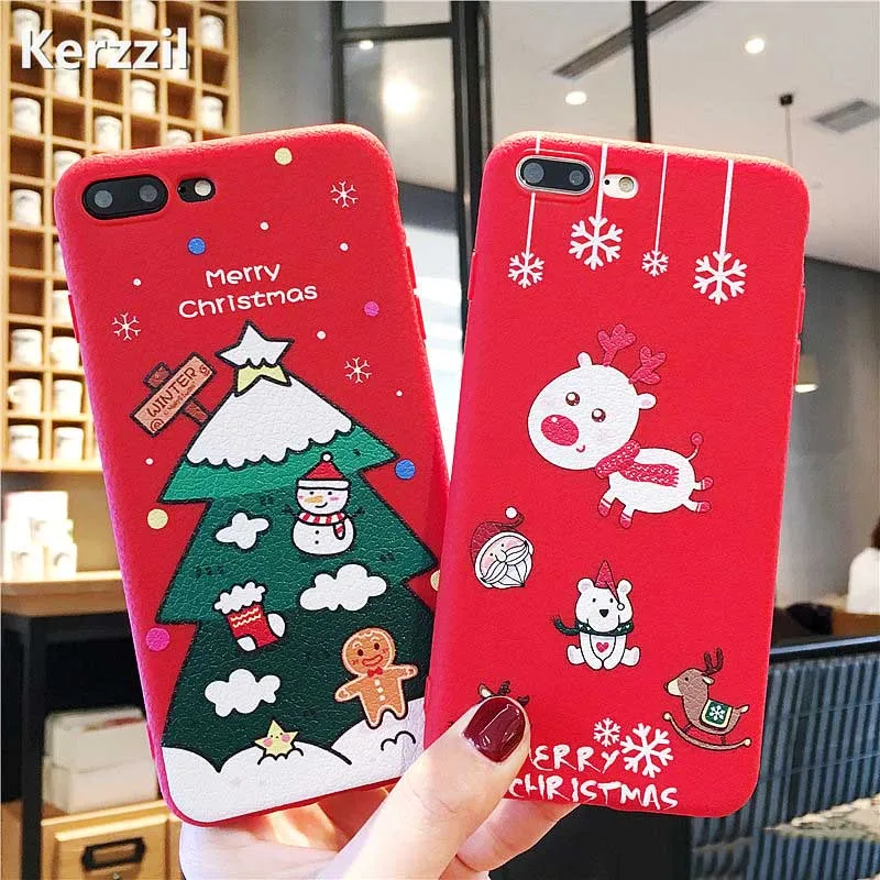 Kerzzil Cartoon Christmas Santa Claus Snowman Case For iPhone 7 8 6 S Plus Soft TPU Silicone Cover X XR XS Max |