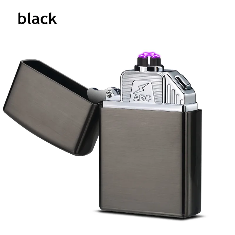 6 arc black Двойная дуговая зажигалка, ветрозащитная электронная USB Зажигалка для перезарядки, электрическая зажигалка для курения - Цвет: 6 arc black