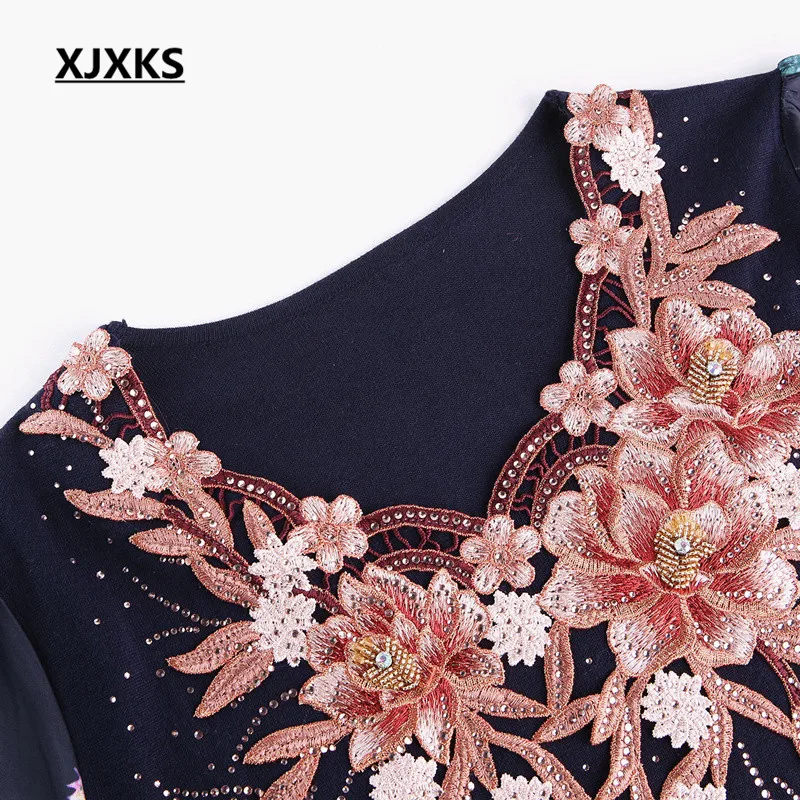 XJXKS Lifelike Sweater Flowers Appliques Women Pullovers Sweaters Plus Size Beading Decoration Casual Soft Oversized | Женская одежда