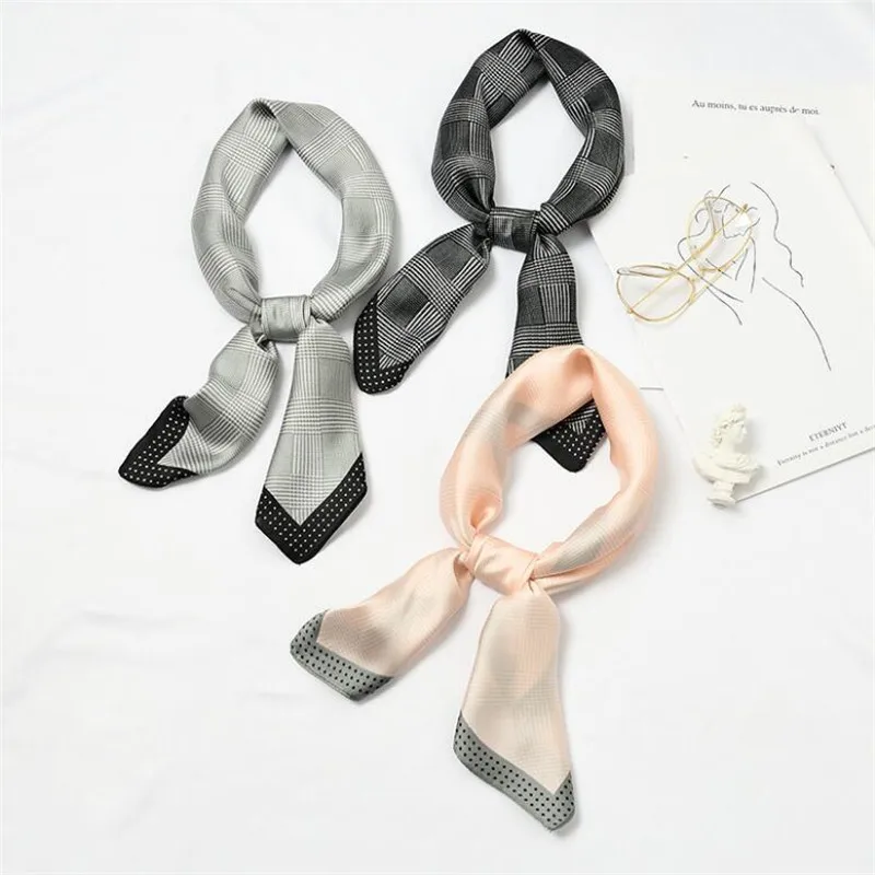 Новинка Женский твиловый шелковый шарф 70 см с цветочным принтом в полоску