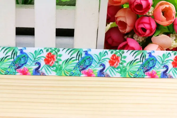 7/8 ''Бесплатная доставка лента с принтом павлина корсажная головной убор