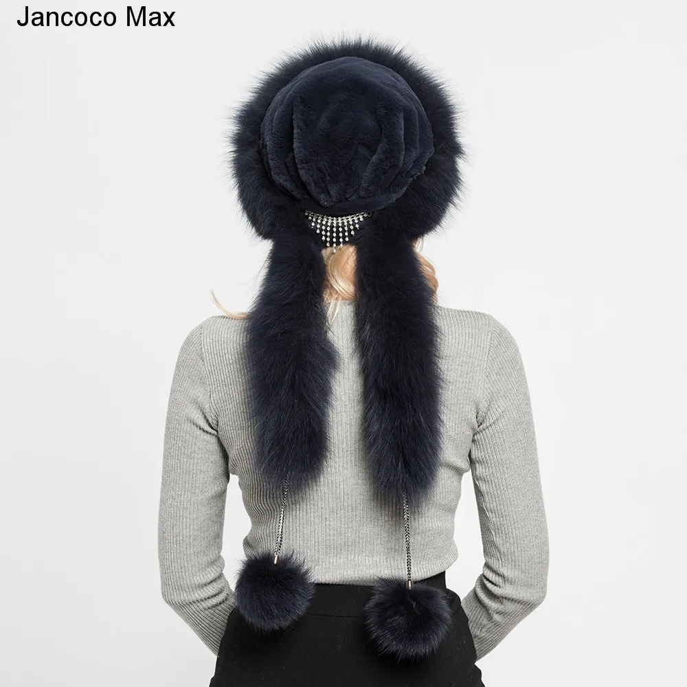 Jancoco Max/новые стильные женские теплые зимние шапки из натурального меха кролика Рекс и лисы модные меховые шапки шарф наивысшего качества S7145