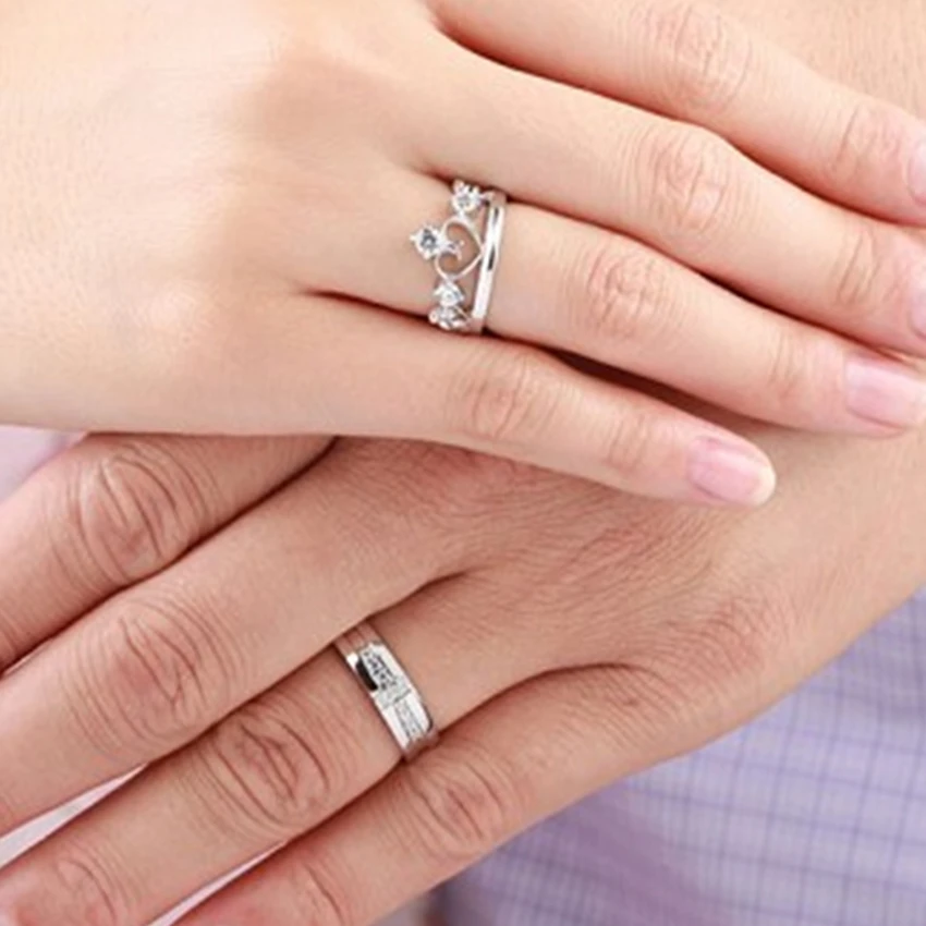 925 sterling silver The new fashionable men and women crown couple color ring opening ultra - shine zircon wedding jewelry | Украшения и