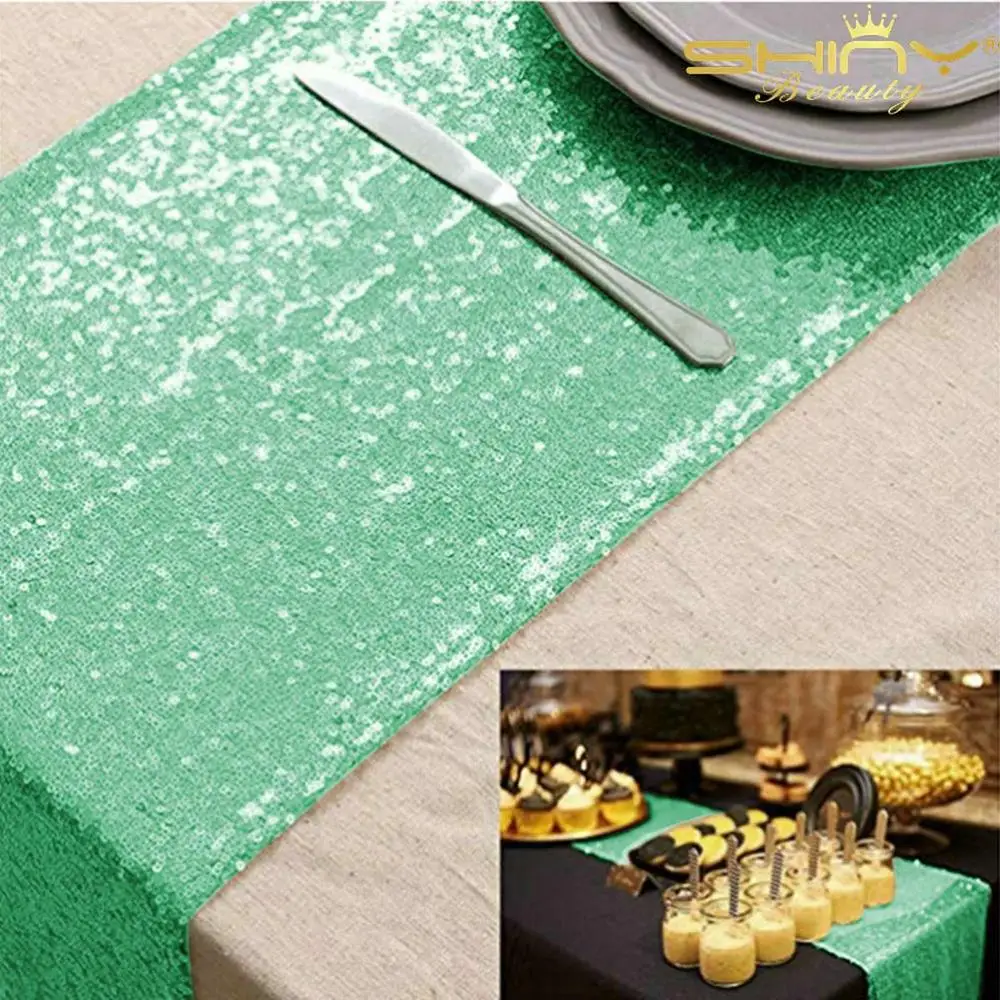 Light Green Shinybeauty темно-синие блестки настольная дорожка 1" x 120" скатерти с пайетками бегун оптом для дома Вечерние/Свадебные/отель/события-80620 - Цвет: Light Green