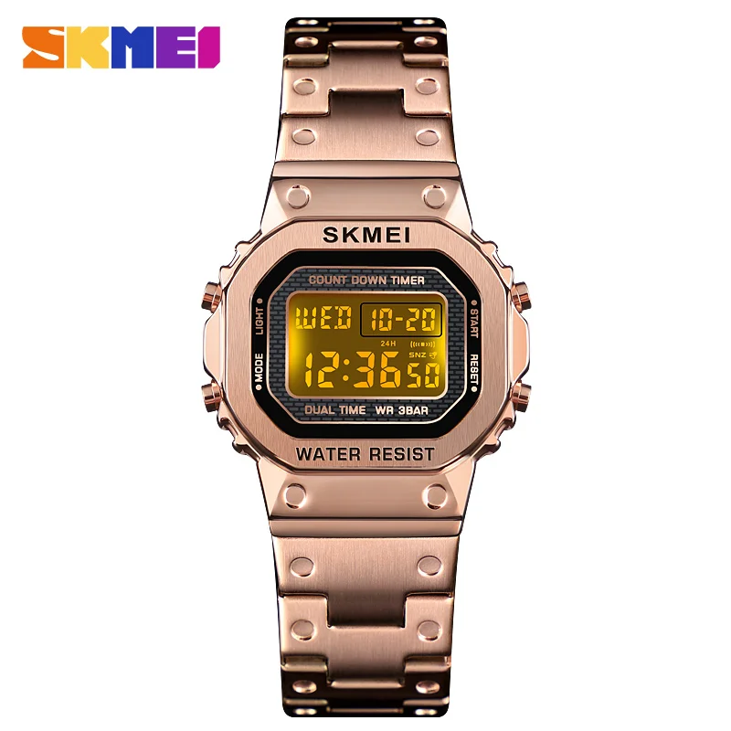 SKMEI 1433 Sport Watch Ladies Digital Led Alarm Clock Luxury Stainless Steel Waterproof Chronograph Women Wristwatch reloj mujer | Наручные
